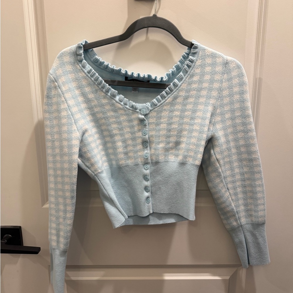 Light Blue Checkered Women's Sweater